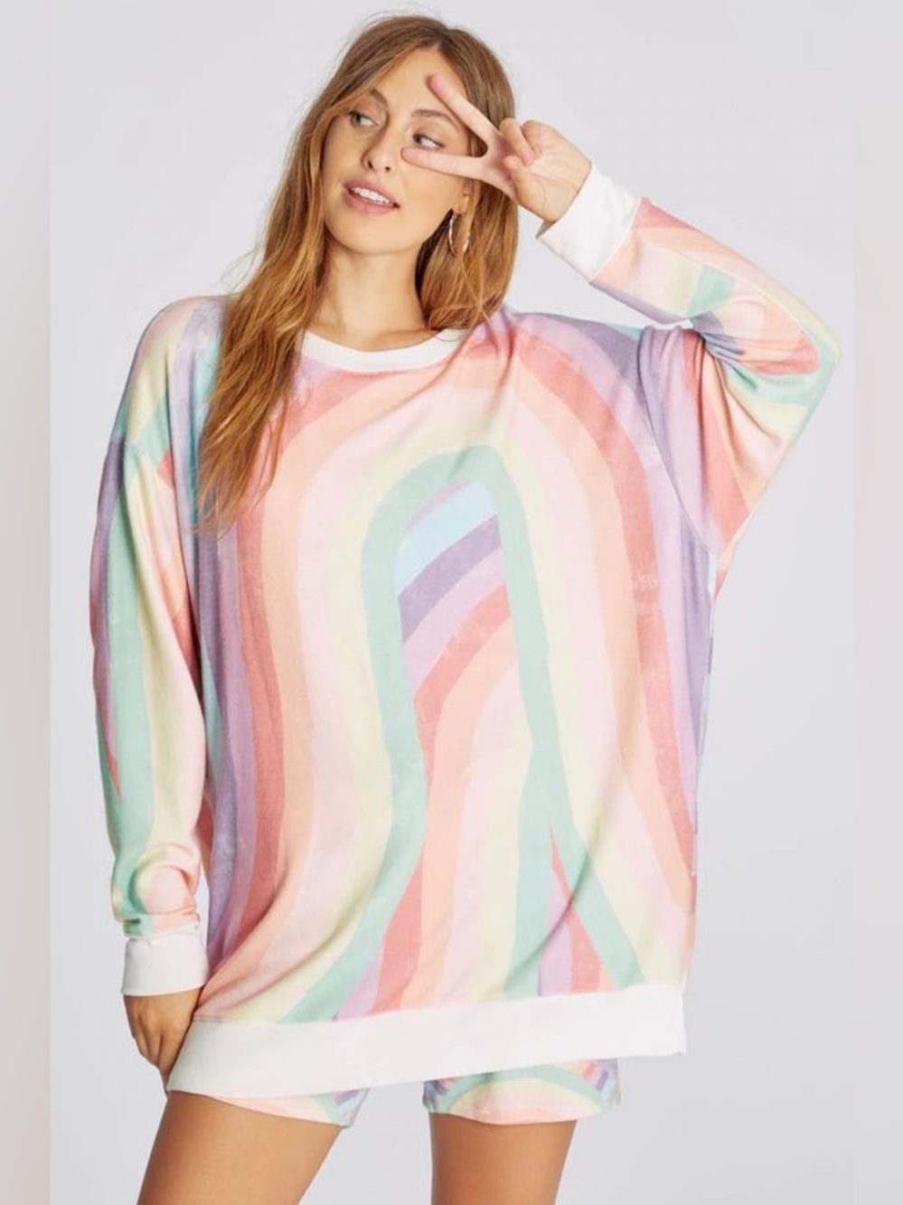 Wildfox Pastel Rainbow Abstract Baggy Beach Jumper Oversized Sweatshirt